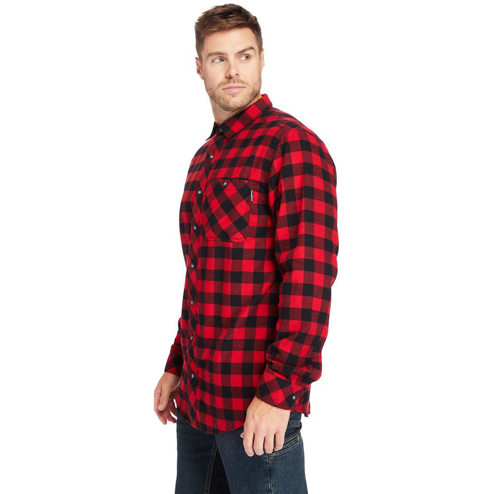 Camisa Timberland Argentina Hombre - Pro® Woodfort Mid-Weight Flex Flannel Work - Negras/Rojas - CJN